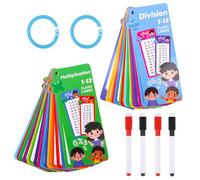 15 Sheets Flash Cards Add and 15 Sheets Subtraction Cards, Maths Exercise Cards, Wipe Clean Without Smudging, Maths Facts Index Cards Reusable (Multiplication + Division)
