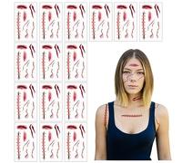 15 Sheets Halloween Temporary Scar Tattoo stickers, Waterproof Fake Blood Tattoo Stitch Tattoos Halloween Face Wound Horror Zombie Tattoo for Kids Adults for Party Favour Makeup Props