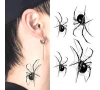 15 Sheets Small Cute Temporary Tattoo Sticker Set - Halloween Scary Horror 3D Realistic 4Pcs Black Spider Webs Designs For Hand Neck Face Wrist
