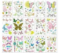 15 Sheets Waterproof Glow In The Dark Cartoon Cute Butterfly Temporary Tattoo Stickers Long Lasting Eco Friendly And Suitable For Children.