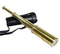 15" Solid Brass Handheld Telescope - Pirate Spyglass with Black Leather Case Rustic Vintage Home Decor Gifts