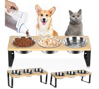 15° Tilted Cat Feeding Bowls, Triple Dog Bowl Stand, 3 in 1 Cat Bowls with Stand, Adjustable Height Elevated Feeder Bowls for Pets - Stainless Steel Kitten Puppy Dishes Feeding Station