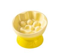 15° Tilted Ceramic Slow Feeder Cat Bowl,Whisker Friendly Elevated Cat Food Bowl,Anti-Vomiting Small Dog Dish, Neck Protection Ceramic Pet Bowl for for Kitten Cat Puppy Small Dog (Yellow)