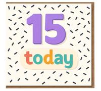 15 Today Birthday Card - Bold Purple Number with Colourful 'today' Text and Sprinkle Pattern - Fun 15th Birthday Card for Teen