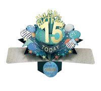 15 Today Happy 15th Birthday Pop-Up Greeting Card Love Kate's Pop Up Cards Him Design POP237MC15