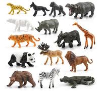 15 Wild Animal Figurines for Kids, Plastic Safari Animal Toys Tiny Portable Jungle Creature Figures Playset Montessori Toys Educational Game for Homeschool Preschool Toddler Kids