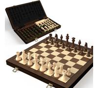 15" Wooden Folding Chess & Checkers Set - 2 in 1 Board Game with 3" King Staunton Pieces and 2 Extra Ladies (Vintage)