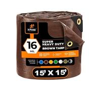 15' x 15' Super Heavy Duty 16 Mil Brown Poly Tarp Cover - Thick Waterproof, UV Resistant, Rip and Tear Proof Tarpaulin with Grommets and Reinforced Edges - by Xpose Safety