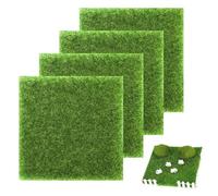 15 x 15cm Life-Like Fairy Artificial Grass, 4 Pcs Imitation Mat Squares for Modelling, Pretend Craft, Miniature Dollhouse Decoration