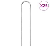 (15 x 3.5 cm (round)/ 25 pcs) vidaXL Ground Pegs U Shape Ground Stake Garden Peg Tent Peg Galvanised steel