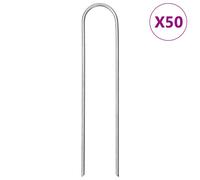 (15 x 3.5 cm (round)/ 50 pcs) vidaXL Ground Pegs U Shape Ground Stake Garden Peg Tent Peg Galvanised steel