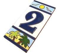 15 x 7.5 cm Spanish Beach Designed Ceramic House Number Tiles (Number 2 tile)