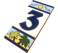 15 x 7.5 cm Spanish Beach Designed Ceramic House Number Tiles (Number 3 tile)