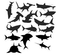 15 x Cute Shark Silhouette Waterproof Sticker Pack - Use on Car's, Laptops, Mirrors, Water Bottles, Scrapbooking, Fun Kids Gifts (8cm (3.1") Tall)