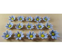 15 x Edible 3D Daisy Flowers Daisies icing toppers, cake cupcakes decorations T099 (Grey SIlver)