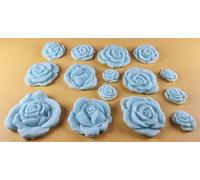15 x Edible 3D Mixed Roses flowers Set, icing toppers, cake cupcakes decorations T077 (Baby Blue)