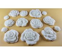 15 x Edible 3D Mixed Roses flowers Set, icing toppers, cake cupcakes decorations T077 (Ivory)
