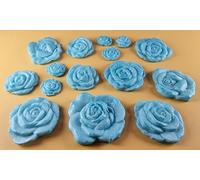 15 x Edible 3D Mixed Roses flowers Set, icing toppers, cake cupcakes decorations T077 (Pearl Baby Blue)