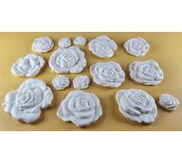 15 x Edible 3D Mixed Roses flowers Set, icing toppers, cake cupcakes decorations T077 (Pearl White)