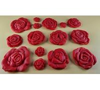 15 x Edible 3D Mixed Roses flowers Set, icing toppers, cake cupcakes decorations T077 (Red)