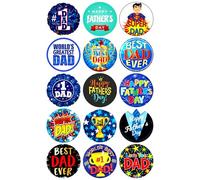 15 x Father's Day Party Pack Blue Edible Wafer or Icing Cupcake Topper Fun Dad Party Cake Decorations Perfect For Brownies Cookies Muffins & More!… (Edible Wafer Card)