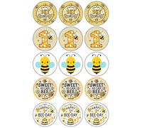 15 x First Bee-Day Edible Cupcake Toppers - Wafer Card or Icing - First Birthday Themed Party Decorations Perfect For Brownies Cookies Muffins & More! (Premium Icing Sheet)