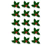 15 X HOLLY & BERRY LEAVES - CHRISTMAS - EDIBLE CUPCAKE CAKE TOPPERS D4