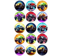 15 x Monster Truck Mix Edible Wafer Card Cupcake Toppers Cake Party Decorations