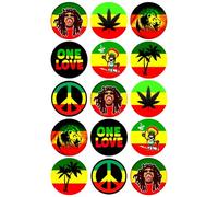 15 x Reggae Rasta Mix Edible Wafer or Icing Cupcake Toppers Fun Weed Themed Party Cake Decorations Perfect For Brownies Cookies Muffins & More! (Edible Wafer Card)