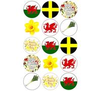 15 x St David's Day Party Pack Edible Wafer or Icing Cupcake Toppers Welsh Wales Party Cake Decorations Perfect For Brownies Cookies Muffins & More! (Edible Wafer Card)