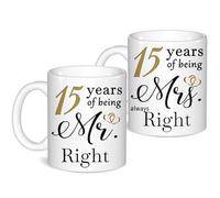 15 Year Anniversary Coffee Mugs Set of 2, 15th Anniversary Wedding Gifts for Wife Husband Parents Grandparents Men Women Him Her, 15 Year Valentines Engagement Couple Cups