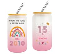 15 Year Old Girl Gift,15th Birthday Gifts for Girls 2025,Happy 15th Birthday Cups With Lids and Straws Gift Ideas,Fashion Gifts for Her,Thoughtful Presents for 15 Year Old Daughter,Niece,Sister