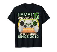 15 Year Old Level 15th Unlocked Birthday Gamer Since 2010 T-Shirt
