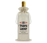 15 Years Anniversary Keepsake Gifts for Him Her Couple 15th Wedding Anniversary Wine Bottle Bag Gifts for Wife Husband Drawstring Wine Bag Present for Couples Fifteenth Anniversaries Party Decorations