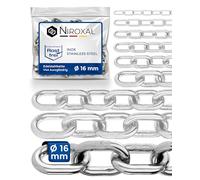 150 cm = 1.5 m 16 mm thick anchor chain, sold by the metre, V4A metal chain, short links in one piece, swing chains, A4, DIN 56856, iron chain, DIN 766, rustproof barrier chain, stainless steel, 1.5 m