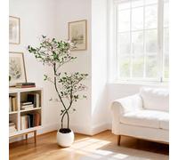 150 cm Artificial Jasmine Tree with White Pot, Artificial Plant with Artificial Flowers, Care-Free Ornamental Plant for Living Room and Patio