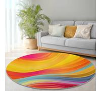 150 cm Large Round Area Rug, Colorful Abstract Circle Carpet, Rainbow Wave Stripes Machine Washable Non-Slip Statement Rug for Modern Living Room Lounge, Durable Pet Friendly Large Carpet