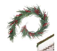 150 Cm PVC Christmas Pine Garland Artificial Pine Garlands With Pinecone Berries Greenery Garland Christmas Decorations Faux Norfolk Pine Garland With Red Berries For Home Mantle Fireplace Decor
