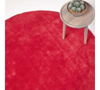 (150 cm Round, Red) Hand Tufted Plain Cotton Large Round Rug