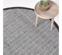 Trance Black and White Diamond Pattern Fibre Rug Homescapes Black 150cm diameter