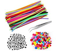 150 Colourful Pipe Cleaners for Crafts Set, 30 cm Chenille Wire Craft Accessories, Pipe Cleaners for Crafts Set, Pipe Cleaners Craft Kit for Creative DIY Decorating + 100 Pompoms, 100 Wiggly Eyes, 1