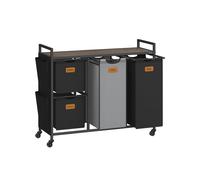 150 L Laundry Hamper with 4 Compartments, Chestnut Brown + Ink Black + Dove Grey