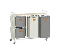 VASAGLE Laundry Hamper with 4 Compartments, 150 L Laundry Sorter, Rolling Laundry Cart with Shelves, Removable Liners, 6 Labels, Natural Beige, Dove Grey and Cream White BLH203G01
