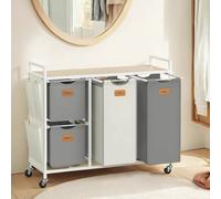 150 L Laundry Hamper with 4 Compartments, Dove Grey and Cream White