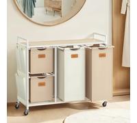 150 L Laundry Hamper with 4 Compartments, Natural Beige + Camel Brown + Cream White