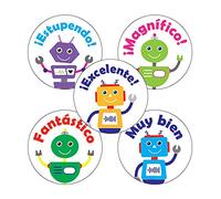 150 Mixed Spanish Language Robot Childrens Pupils School Praise Teachers Reward Stickers 25mm Primary Teaching Services