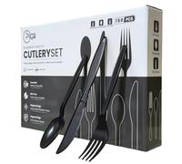 150-Pack Black Plastic Cutlery Set - Heavy Duty Reusable Plastic Spoons, Knives and Forks Set (50 Each) - Strong Washable Party Cutlery for Weddings,Catering,BBQs & Events