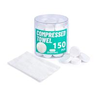 150 Pack Compressed Cotton Towels - 23×20cm Expandable Coin Tissues for Travel, Hiking, and Daily Skincare - Ultra-Compact, Durable & Fragrance-Free Disposable Washcloths in a Reusable Jar