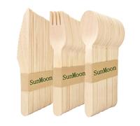 150 Pack Disposable Wooden Cutlery Set, Eco Friendly 50 Spoons 50 Forks 50 Knives, Plastic Free Packaging, Substitute for Plastic and Bamboo, Disposable for Parties, Travell