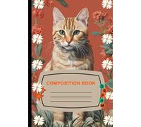 150 Page Notebook 6x9 Inches - Wide Lines for Comfortable Writing - Ideal for Students, Teachers and University Students - Cover of a Tabby Cat with red and white flowers